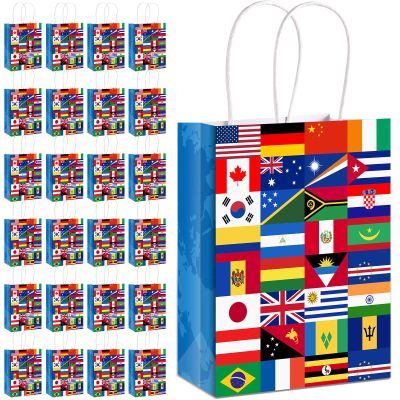 Pajean 32 Pack International Flag Bags World Flag Gift Bags for Opening Sports Events Celebration Goodie Candy Party Favors Decoration Supplies