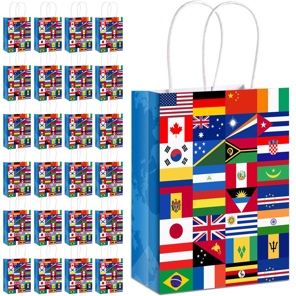 Pajean 32 Pack International Flag Bags World Flag Gift Bags for Opening Sports Events Celebration Goodie Candy Party Favors Decoration Supplies