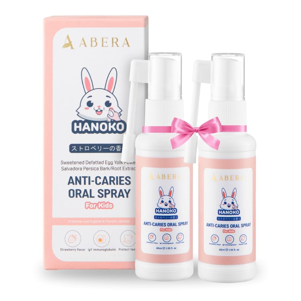 Abera Anti-Caries Kids Oral Spray, Fluoride Free Toddler Toothpaste Helper for Cavity Repair and Fresh Breath, 360 Degree Rotating Spout Easy to Use for Newborn to Preschooler, 1.35 fl Oz, Pack of 2