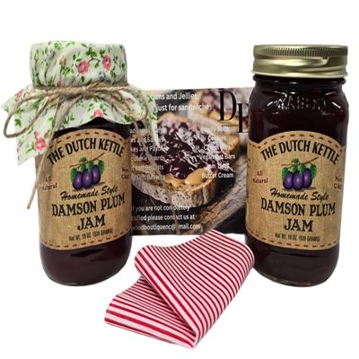 Amish Homemade Style Damson Plum Jam With Fabric Toppers 2/19 Oz. Jars