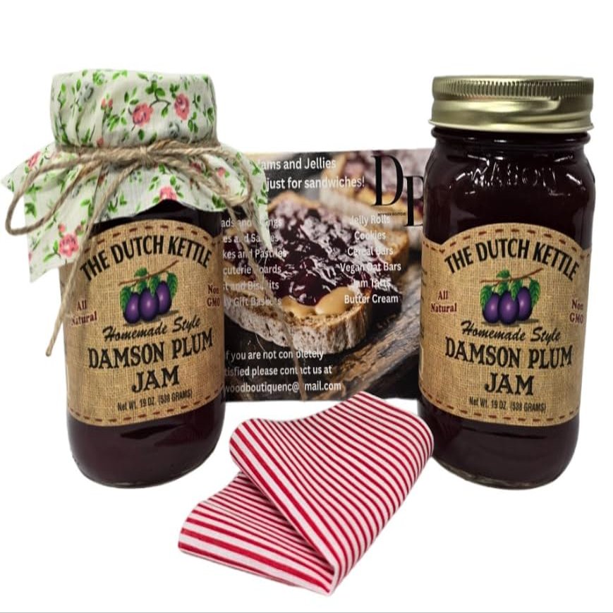 Amish Homemade Style Damson Plum Jam With Fabric Toppers 2/19 Oz. Jars