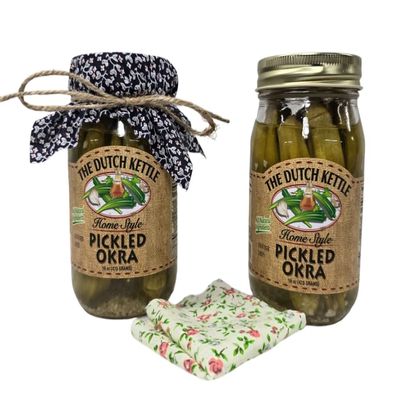 Amish Homemade Style Pickled Okra With Fabric Toppers 2/16 Oz. Jars