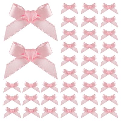 100pcs Ribbon Bows, 1.57x0.4in Mini Bows for Crafts Cute Small Ribbon Tiny Bows for Sewing Gift Wrapping Wedding Party Favors Treat Bags Gift Box Decoration (Pink)
