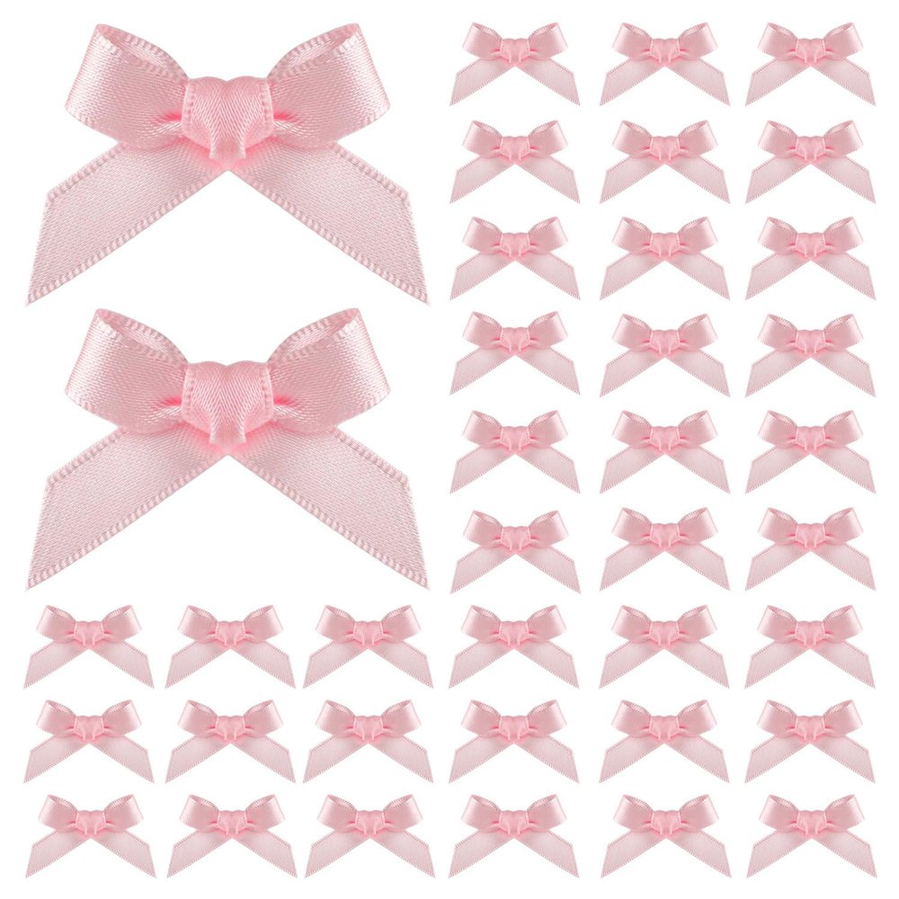 100pcs Ribbon Bows, 1.57x0.4in Mini Bows for Crafts Cute Small Ribbon Tiny Bows for Sewing Gift Wrapping Wedding Party Favors Treat Bags Gift Box Decoration (Pink)