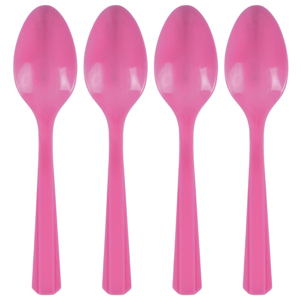 Reusable Bright Pink Plastic Spoons (Pack of 20) - Perfect for Parties, Picnics, and Everyday Use