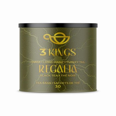 3 KINGS Premium Chaga - Lions Mane - Turkey Tail Mushrooms & Black Tea Blend - 30 Tea Bags