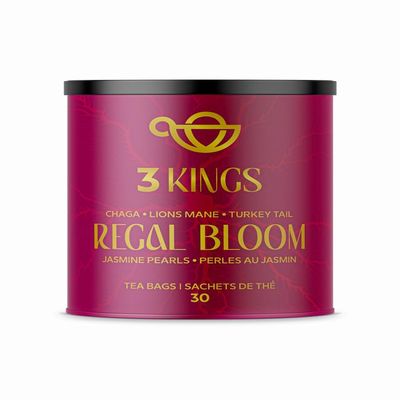 3 KINGS Premium Chaga - Lions Mane - Turkey Tail Mushrooms & Jasmine Pearls Blend - 30 Tea Bags