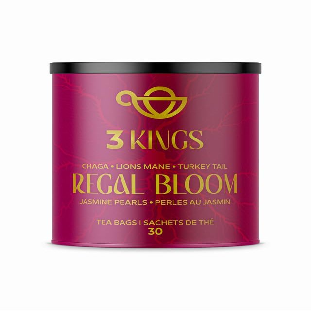 3 KINGS Premium Chaga - Lions Mane - Turkey Tail Mushrooms & Jasmine Pearls Blend - 30 Tea Bags