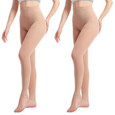 2PAIR Footless Medical Compression Pantyhose (Beige+Beige, M)