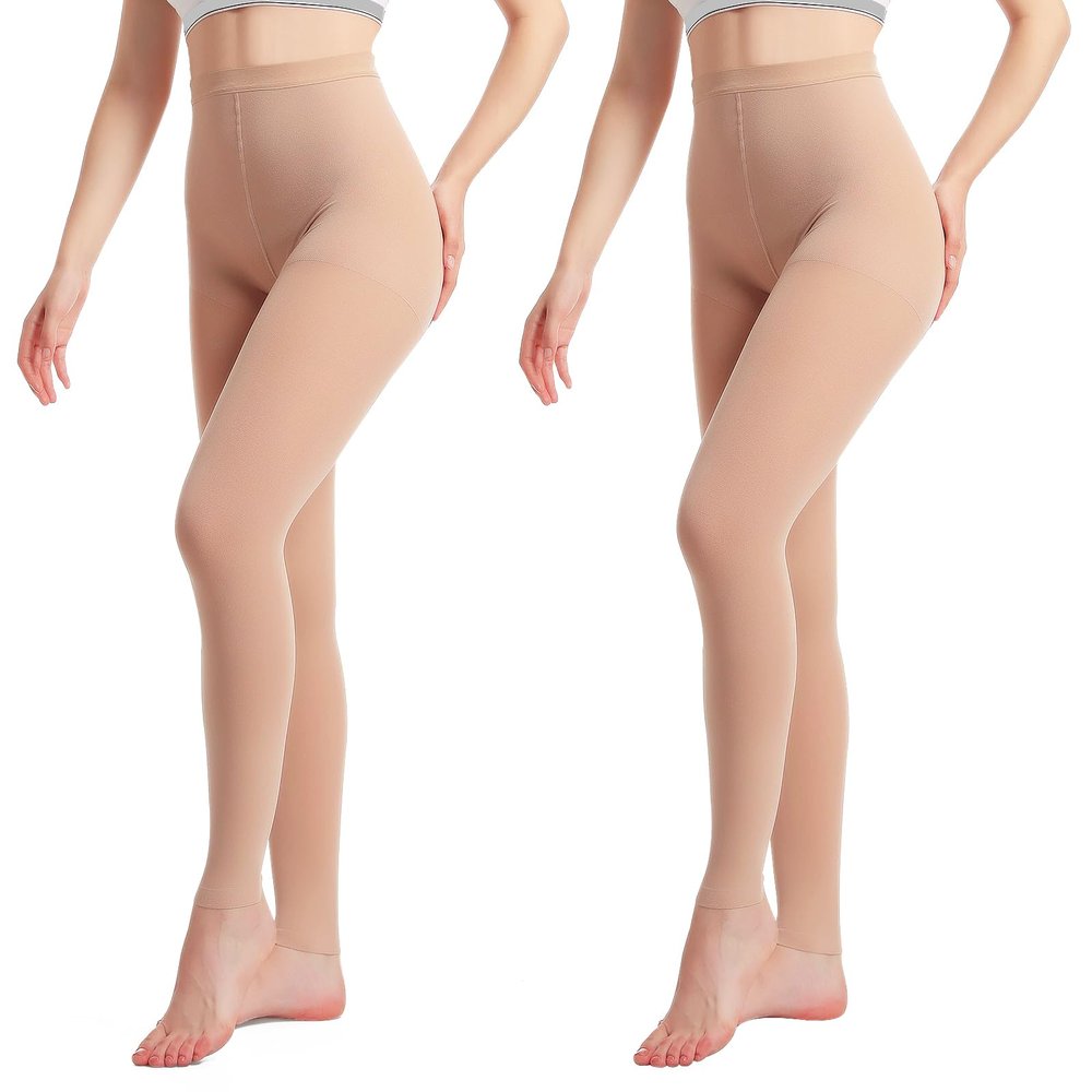 2PAIR Footless Medical Compression Pantyhose (Beige+Beige, M)