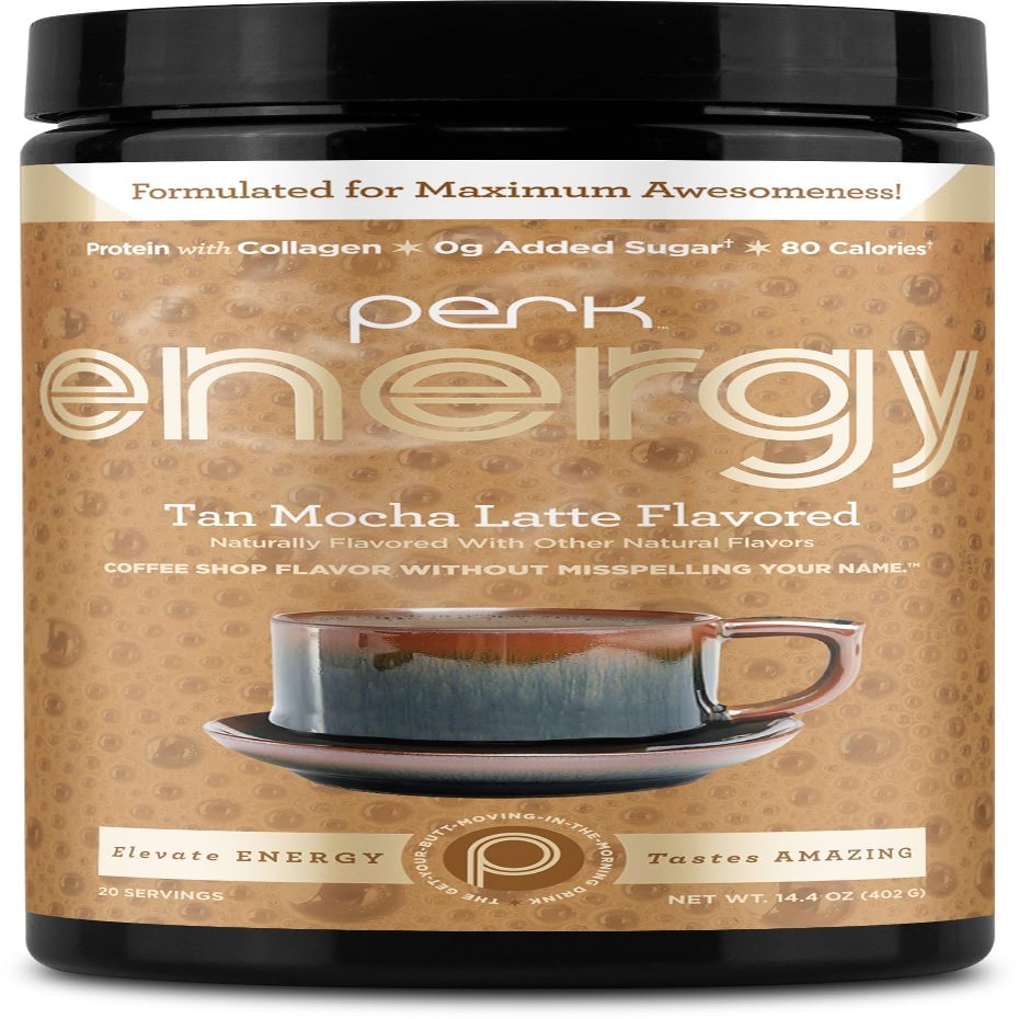 Perk Energy Original Tan Mocha Latte Flavored Drink Powder (20 Servings) - Gluten-Free, Peanut-Free, Soy-Free