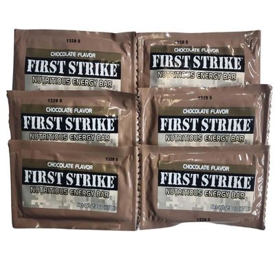 First Strike Bar, Chocolate Flavor - Full Size (2.3 oz.) Nutritious Energy Bar. Authentic USGI MRE dessert component available in 6, 12, 24, 48 and 100 Packs (6)