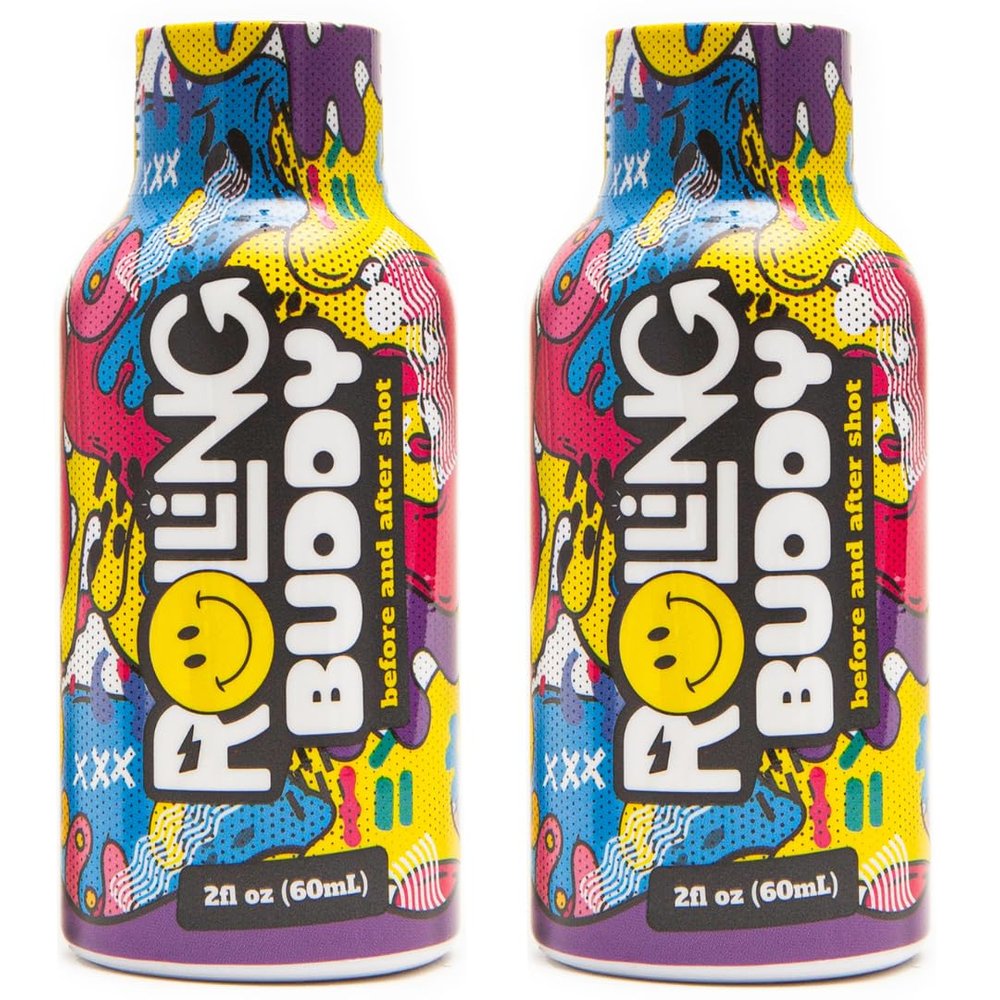 ROLLING BUDDY Pre and Post Rave Recovery Shot - Rave Safely, No 5HTP, Jaw Clench Relief, Essential Vitamins for Brain & Body Protection Before and After Rave Antioxidant Shot 2-Pack (1)