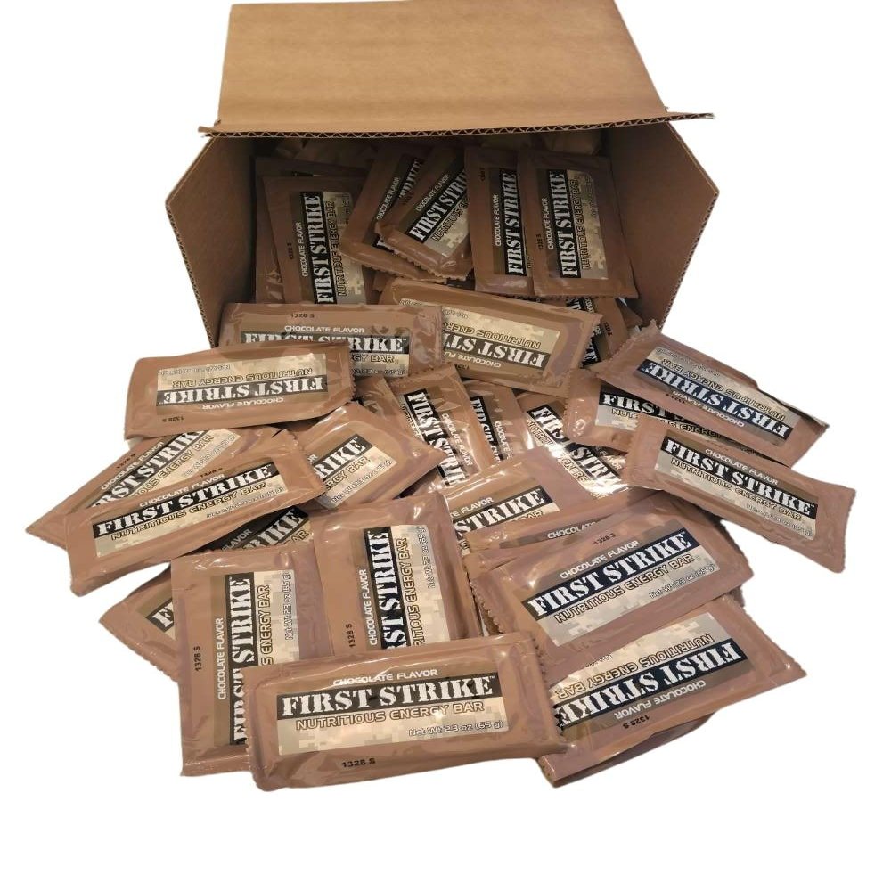 First Strike Bar, Chocolate Flavor - Full Size (2.3 oz.) Nutritious Energy Bar. Authentic USGI MRE dessert component available in 6, 12, 24, 48 and 100 Packs (48)