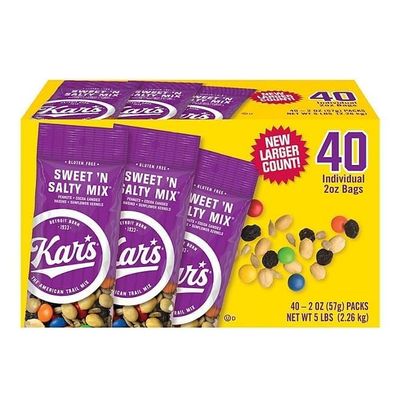 4 Kars Sweet and Salty Trail Mix  40-Pack Trail Mix Individual Packs 2oz  Gluten-Free Trail Mix Bulk  Rich Source of Protein  Sweet and Salty Snacks with Mixed Nuts and Chocolate Candies