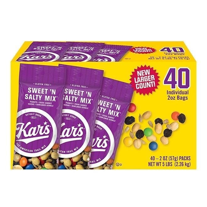 4 Kars Sweet and Salty Trail Mix  40-Pack Trail Mix Individual Packs 2oz  Gluten-Free Trail Mix Bulk  Rich Source of Protein  Sweet and Salty Snacks with Mixed Nuts and Chocolate Candies