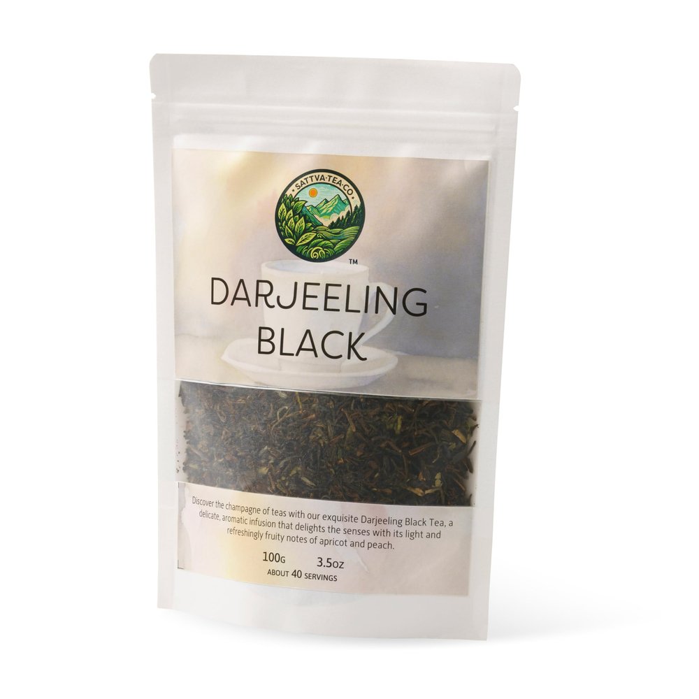 Sattva Tea Co | Darjeeling Black Tea | 100g/3.5oz Loose Leaf (Makes 40+ Cups) | Lightly Oxidized | Delicately Nuanced Flavors Tones Of Apricot And Peach | Sustainably Sourced, Vegan & Non-GMO
