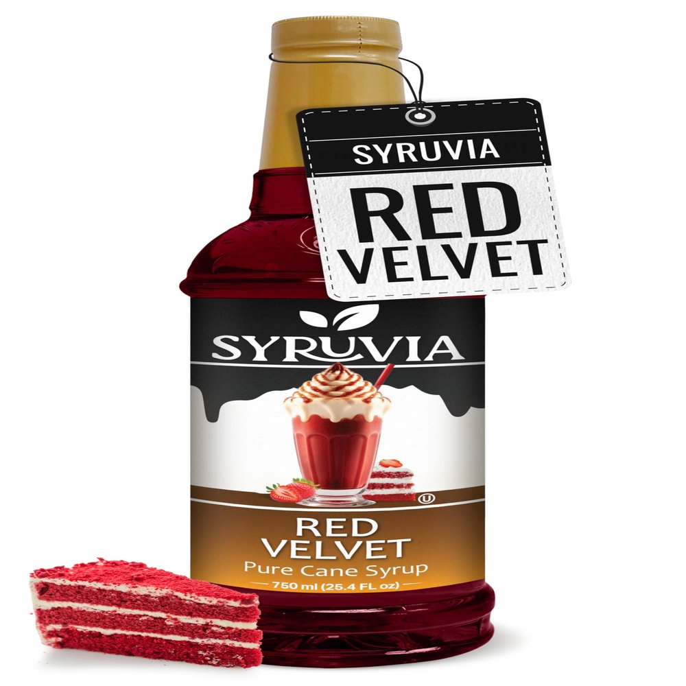 Syruvia Coffee Syrup, Red Velvet Flavored Syrup for Drinks, Lattes, and Desserts  25.4 fl oz,