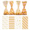 50Pcs Cellophane Treat Bags,5x11 Inch Clear Plastic Candy Gift Bags with Twist Ties,Stripes Polka Dot Printed Pattern Cookie Goodie Bags for Baby Shower Birthday Wedding Party Favor Supplies (Pink Gold) view 3