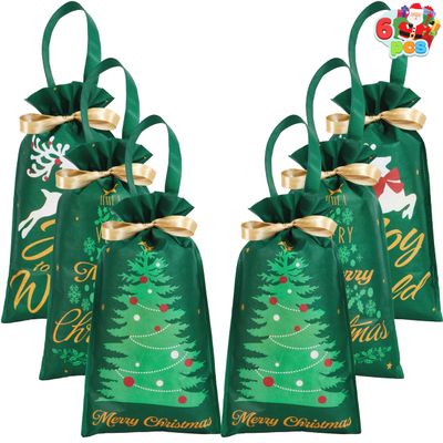 JOYIN 6 PCS Christmas Drawstring Gift Bags Present Wrap Reusable Non-woven fabrics Bags with Handle for Xmas Party Decoration Jewelry Pouch Festivals Supplies (17" x 8.5")