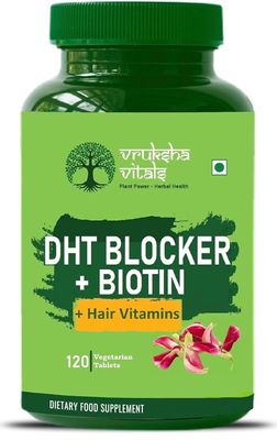 D H T Blocker with Biotin - 120 Tablets - Stinging Nettle Leaf Extract, Hair Vitamins (VIT B2, B3, B6, B9, B12, A, C, D, E) with Iron, Selenium, Zinc and Omega 3 Capsules Supplement, Beta Sitosterol