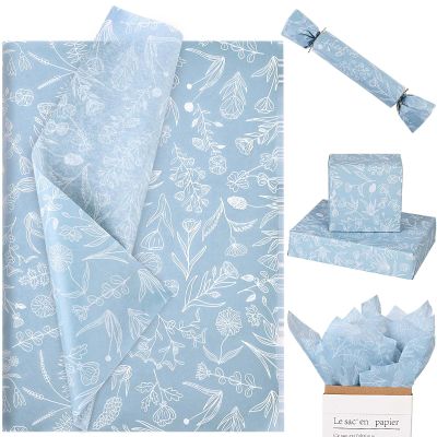 100 Sheets Blue Wildflower Tissue Paper for Gift Wrapping Dusty Blue Floral Printed Tissue Paper for Gift Bags Botanical Decorative Tissue for Wedding Baby Shower DIY Craft