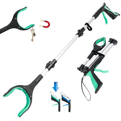 37.4 inch 2024 Upgraded Edition Grabber reahcer Tool,Foldable Reacher Grabber Pickup Tool with Strong Grip Magnetic,360Rotating Anti-Slip Jaw,Trash Picker Tool for Outdoor & Indoor (Green)