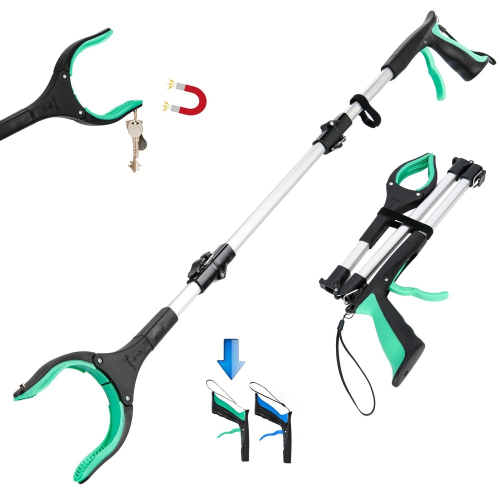 37.4 inch 2024 Upgraded Edition Grabber reahcer Tool,Foldable Reacher Grabber Pickup Tool with Strong Grip Magnetic,360Rotating Anti-Slip Jaw,Trash Picker Tool for Outdoor & Indoor (Green)