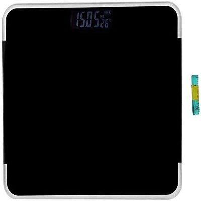 HSJFS High Precision Digital Body Weight Bathroom Scale with Ultra Wide Platform and Easy-to-Read Backlit LCD, Body Tape Measure Included, 440 Pounds (Color : Black)(Black)