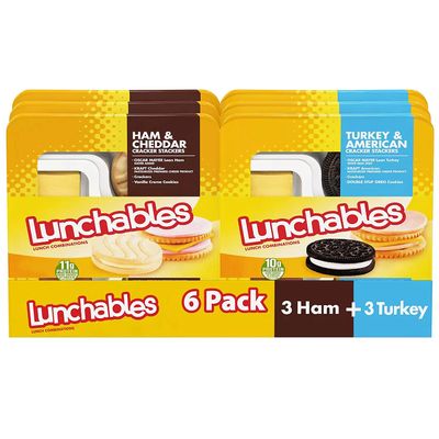 NineLife Basics Lunchables Variety Pack, Cracker Stackers Snack Kit Turkey/American and Ham/Cheddar - 6 Packs