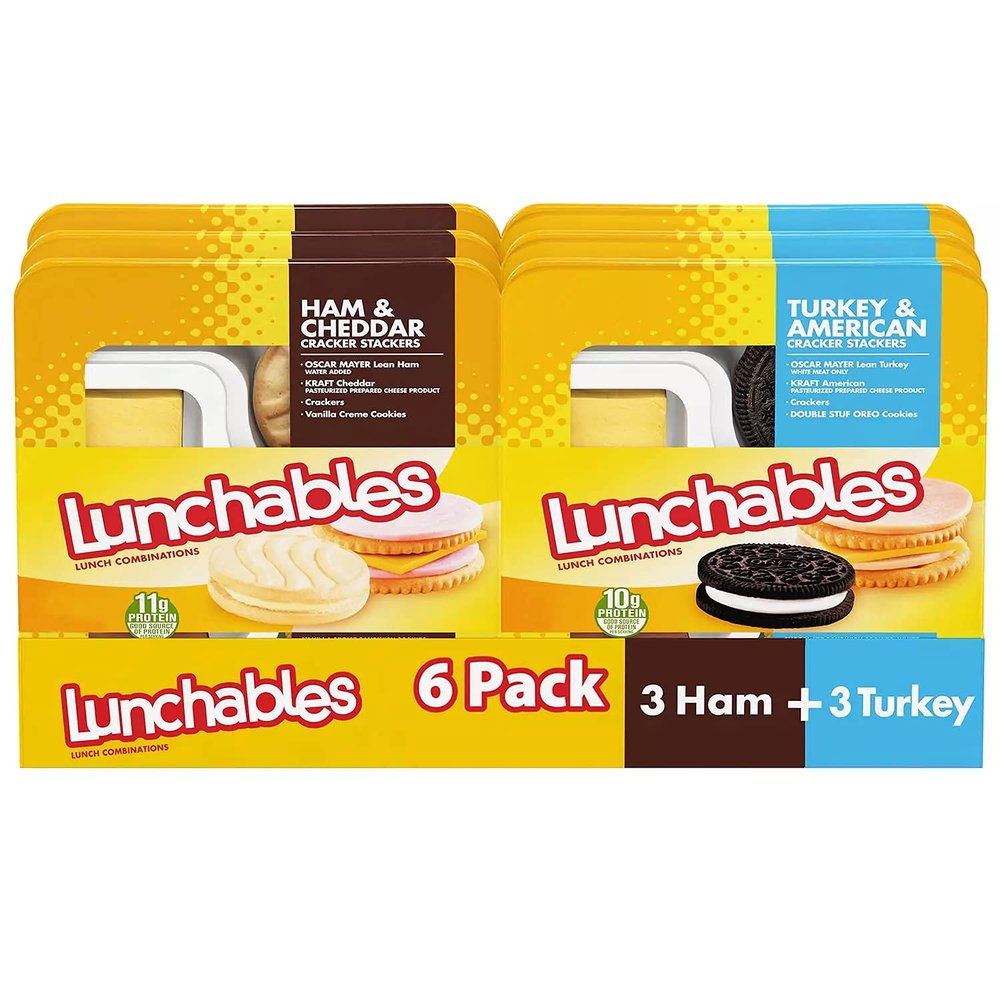 NineLife Basics Lunchables Variety Pack, Cracker Stackers Snack Kit Turkey/American and Ham/Cheddar - 6 Packs