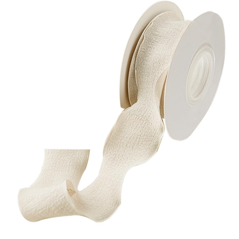 10 Yards Wrinkle Pleated Ribbon Material Bowknot Silk with Bouquet Packaging Ribbon Gift Box Packaging Bag(Khaki)