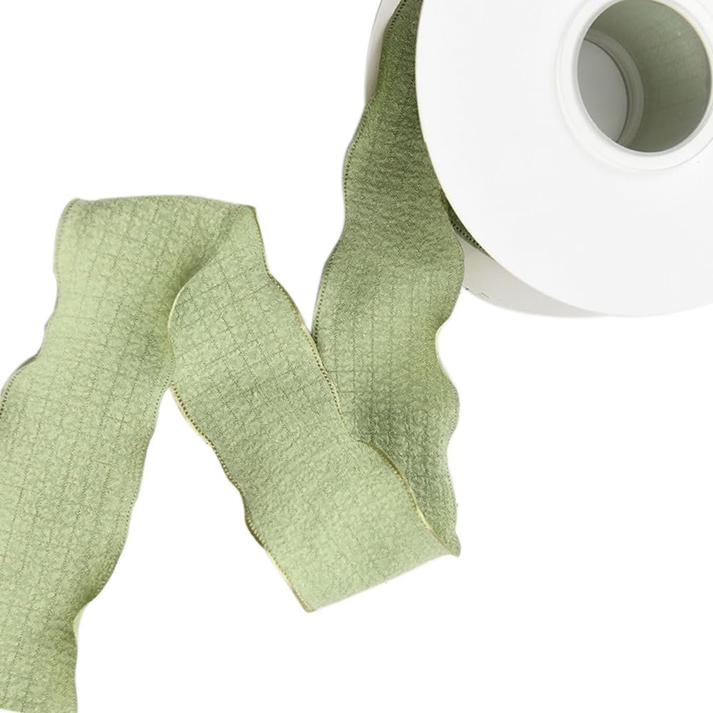 10 Yards Wrinkle Pleated Ribbon Material Bowknot Silk with Bouquet Packaging Ribbon Gift Box Packaging Bag(Matcha Green)