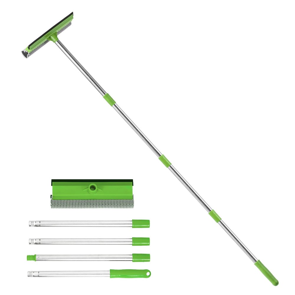 Professional Window Squeegee,2 in 1 Window Cleaner with Long Stainless Steel Handle,Sponge Car Window Squeegee for Gas Station, Glass,Shower (4 Pole)