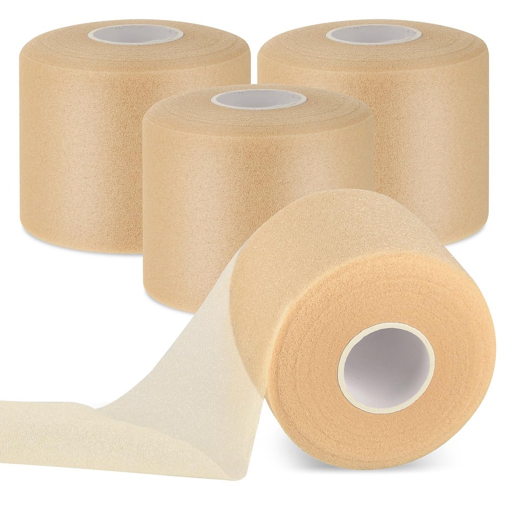 4 Rolls Pre Wrap Athletic Tapes for Hair, Athletic Foam Sports Wrap, Pre Wrap for Hair Soccer, Sports Tape Wrap for Ankles Wrists Hands and Knees, 2.4 Inches x 22 Yards - Beige