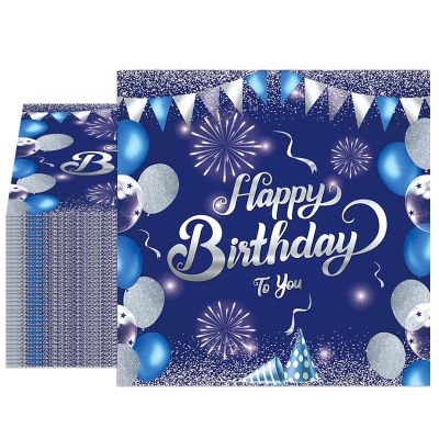 40PCS Happy Birthday Napkins Blue and Silver Birthday Decorations Disposable Royal Blue Napkins for Men Women Birthday Baby Shower Picnic Cocktail Party Supplies 2-Ply