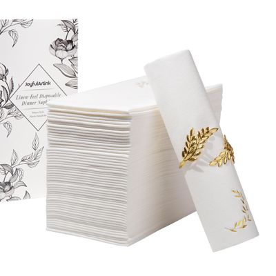 JoyfulArtink 16x16 Luxury Dinner Napkins - Cloth-like Tableware for Banquet/Events/Wedding/Anniversary, 5 Star Hotel Grade Paper Gold Foil Embossed (White & Gold, 50 Count)