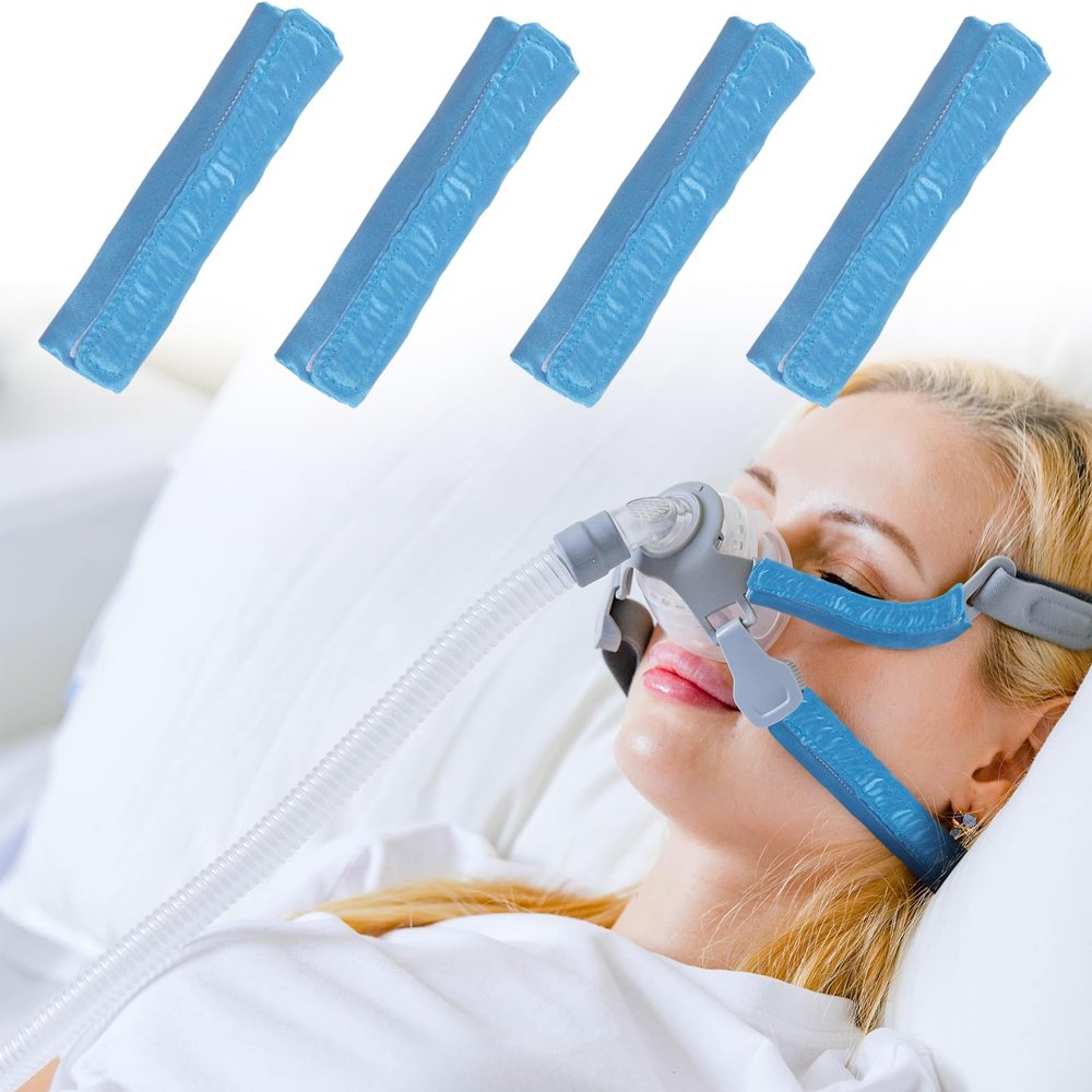 4 Pack Satin Mask Strap Covers, Face Cushion Cover for Strap Headgear, Universal and Reusable Comfort Pads, C Papa Accessories & Supplies Mask Cover Headgear Pads for Reducing Red Marks (Sky Blue)
