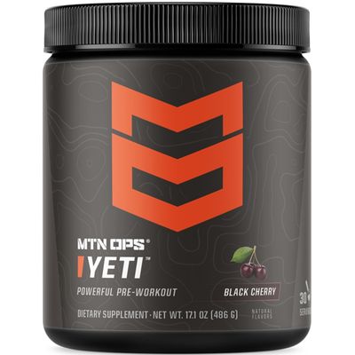 MTN OPS Yeti Pre-Workout Powder Energy Drink with Creatine, 200mg Caffeine & BCAAs with Beta Alanine, 30-Serving Tub, Black Cherry