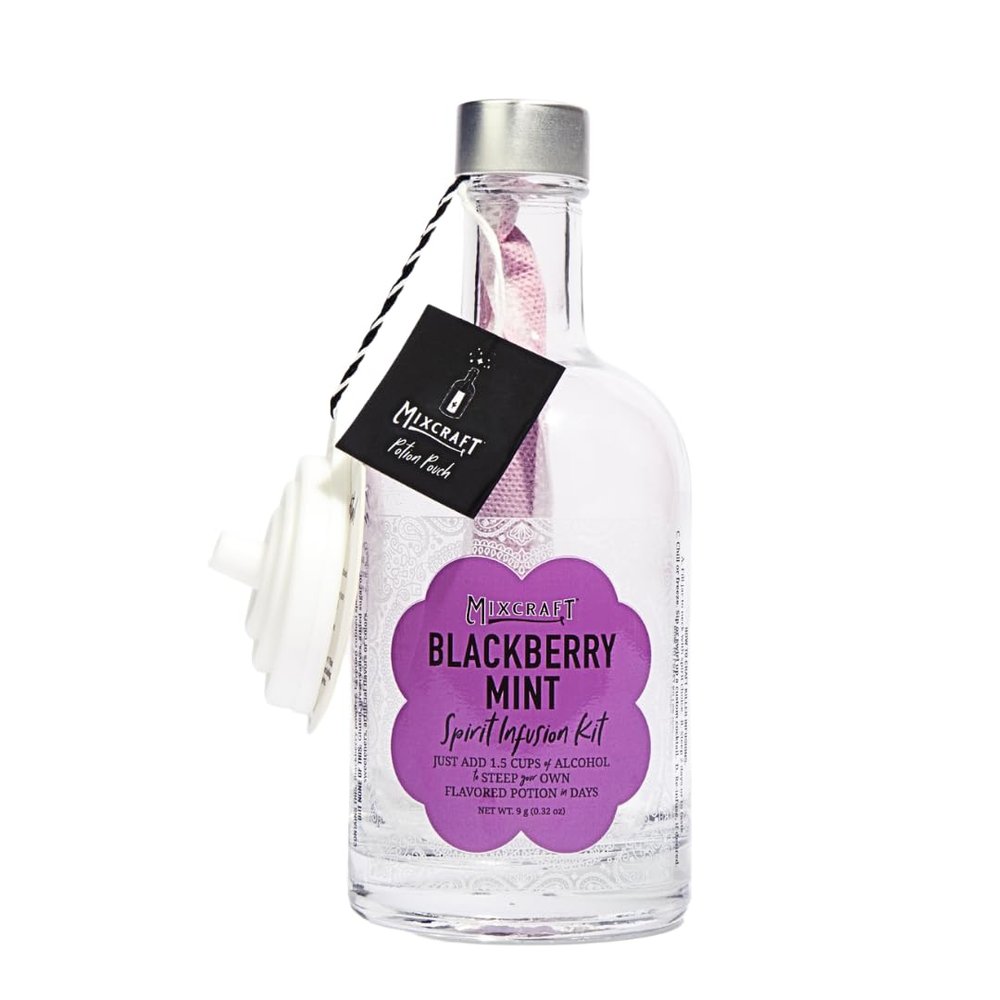 MixCraft Spirit Infusion Kit - Premium Craft Cocktail & Mocktail Mixer, Glass Bottle, Collapsible Funnel, Flavor Pouch & Recipe, Blackberry Mint