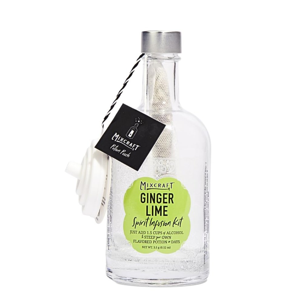 MixCraft Spirit Infusion Kit - Premium Craft Cocktail & Mocktail Mixer< Glass Bottle, Collapsible Funnel, Flavor Pouch & Recipe, Ginger Lime
