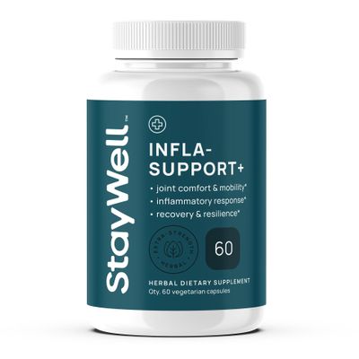 Stay-Well Naturals Infla-Support Plus- 750mg Herbal Supplement Blend with Curcumin and Ashwagadha Extract, Shatavari, Kavach, Fenugreek, Pippali, Guduchi, Shilajit, Goshura and Sunthi 60ct