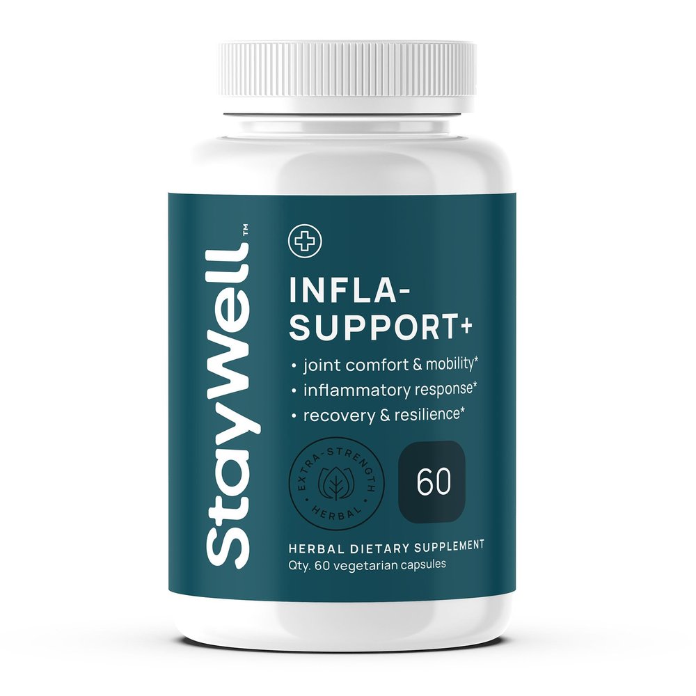 Stay-Well Naturals Infla-Support Plus- 750mg Herbal Supplement Blend with Curcumin and Ashwagadha Extract, Shatavari, Kavach, Fenugreek, Pippali, Guduchi, Shilajit, Goshura and Sunthi 60ct