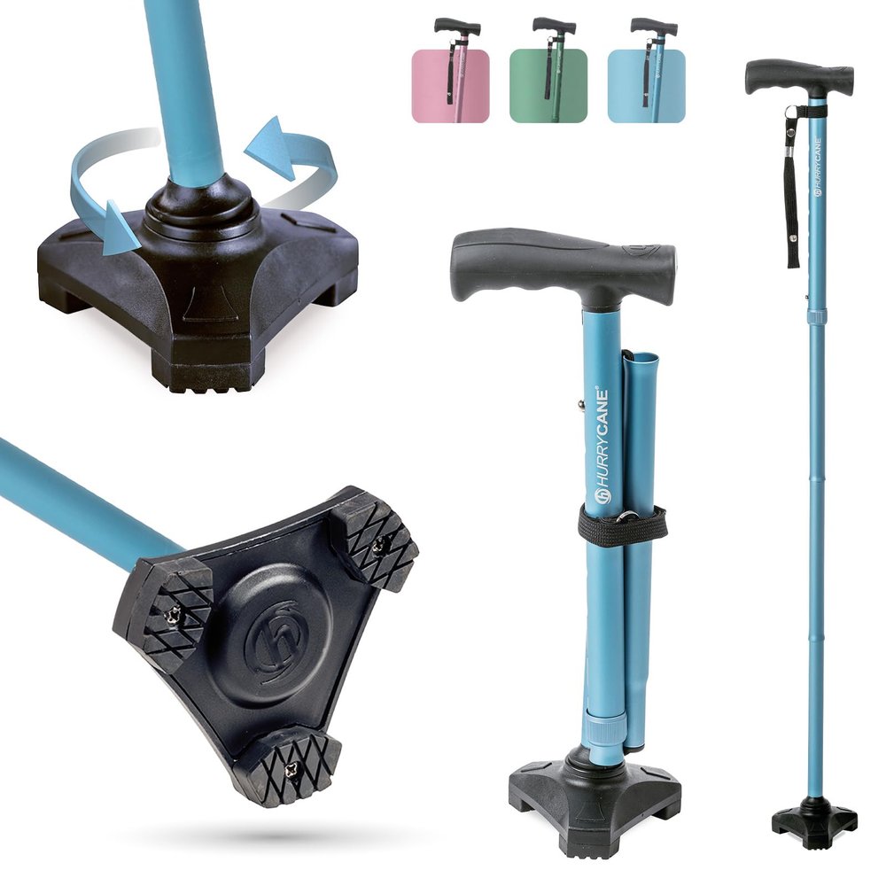 HurryCane HCANE-PB-C2 Freedom Edition Foldable Walking Cane with T Handle, Pastel Blue