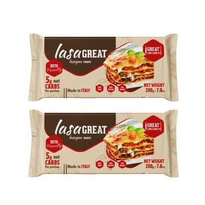 Great Low Carb Company LasaGreat Lasagna Shape 7 oz pastas, Keto, Low carb, High Protein. 5 Net Carbs, 19g Protein (2 pack)