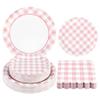 150Pcs Pink Gingham Party Supplies Pink Gingham Paper Plates and Napkins Pink Checkered Plates Disposable Pink and White Plaid Party Decor for Birthday Family Fall Picnic BBQ Party,Serves 50 Guests view 1
