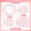 150Pcs Pink Gingham Party Supplies Pink Gingham Paper Plates and Napkins Pink Checkered Plates Disposable Pink and White Plaid Party Decor for Birthday Family Fall Picnic BBQ Party,Serves 50 Guests view 2