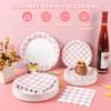 150Pcs Pink Gingham Party Supplies Pink Gingham Paper Plates and Napkins Pink Checkered Plates Disposable Pink and White Plaid Party Decor for Birthday Family Fall Picnic BBQ Party,Serves 50 Guests view 3