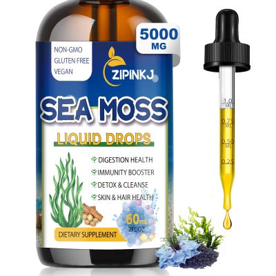 ZIPINKJ Sea Moss Drops, Irish Liquid Sea Moss Gel Supplement with Black Seed Oil, Shilajit, Elderberry, Burdock Root, Spirulina, Bladderwrack for Digestion Health, Non-GMO, 2 Fl Oz