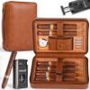 CUBARO Cigar Humidor Case, Leather Cedar Wood Cigar Box with Built in Hygrometer and Humidifier, 3 in 1 Cigar Torch Lighter, V Cut and Punch Cutter, Portable Cigar Travel Humidor Kit for Men (Brown) view 1